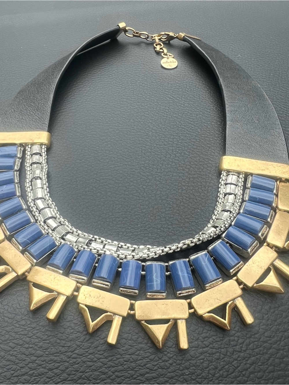 Stella & Dot Gold and Blue Geometric Collar Natalie Bib Necklace